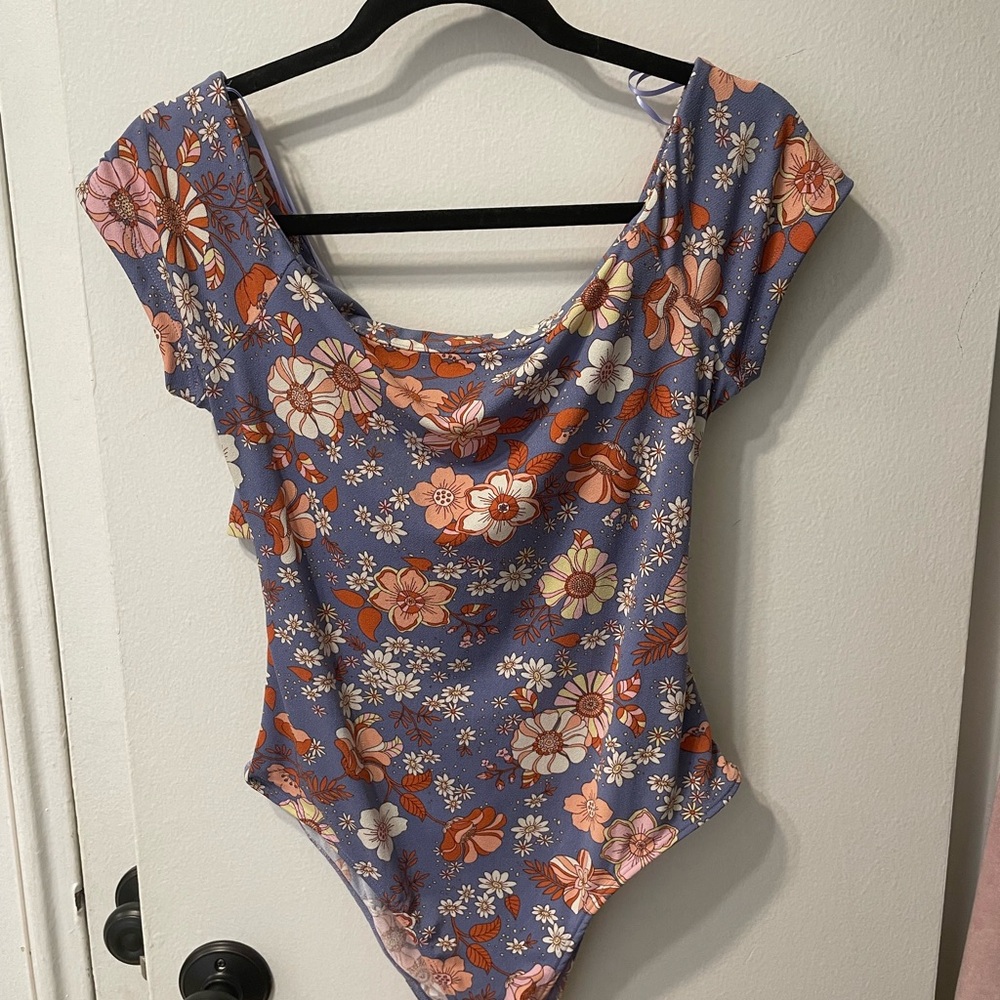 Lush Blue and Orange Floral Bodysuit